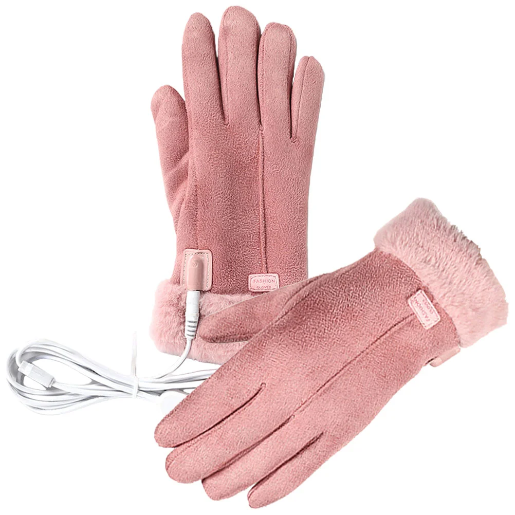 

Rechargeable USB Heated Gloves Thermal for Men Windproof Hand Warmers Winter Pink Mitts Riding