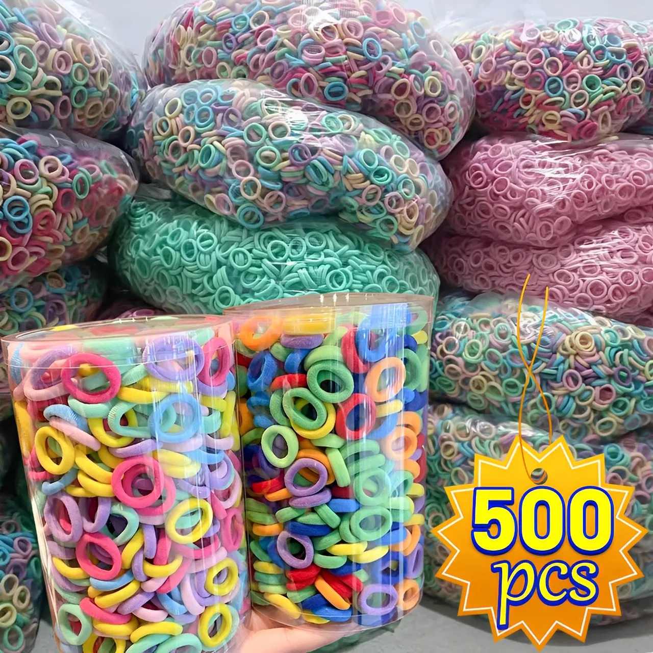 100/500Pcs fasce per capelli per bambini fasce colorate Scrunchie elastico supporto per coda di cavallo fascette per capelli fascia elastica per capelli accessori per capelli per ragazza