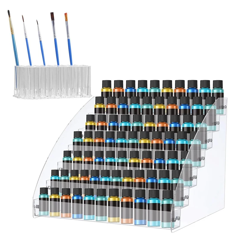 Hot-A39R-7-Tier Paint Organizer 3-Compartment Pen Holder, Acrylic Organizers, Oil Paints Tubes Ink Bottle Tool Storage