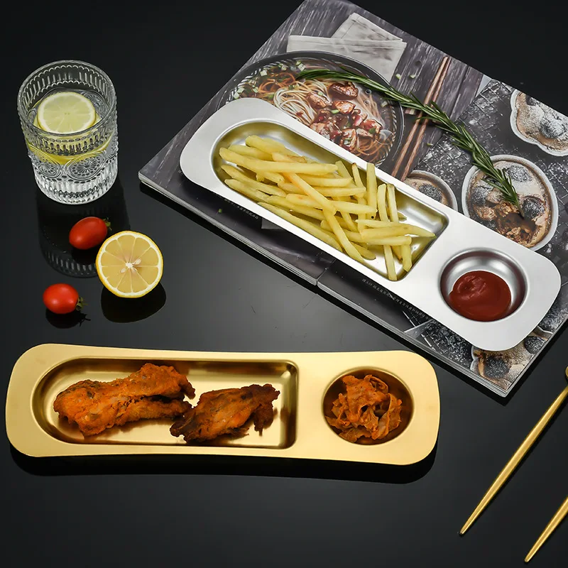 stainless steel tableware fried chicken tray rectangular snack dipping tray tray