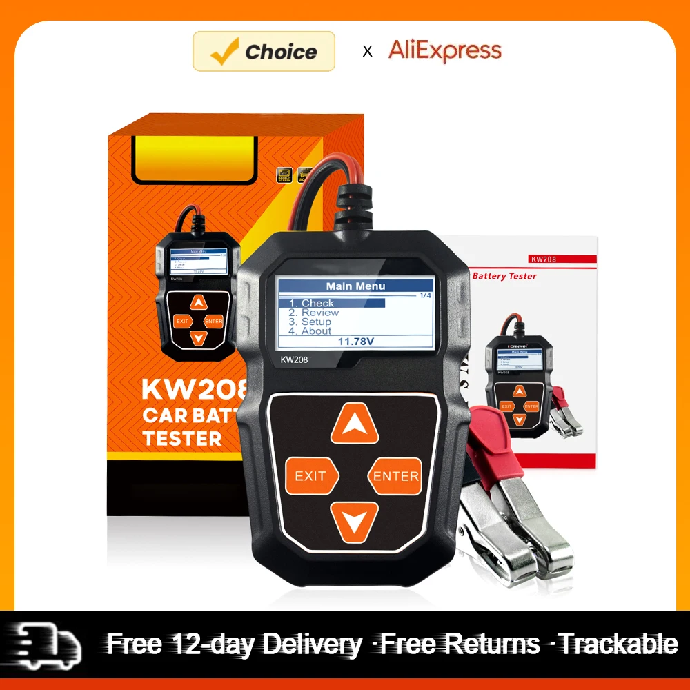 Профессиональный Автомобильный анализатор нагрузки аккумулятора KONNWEI KW208, 12 В