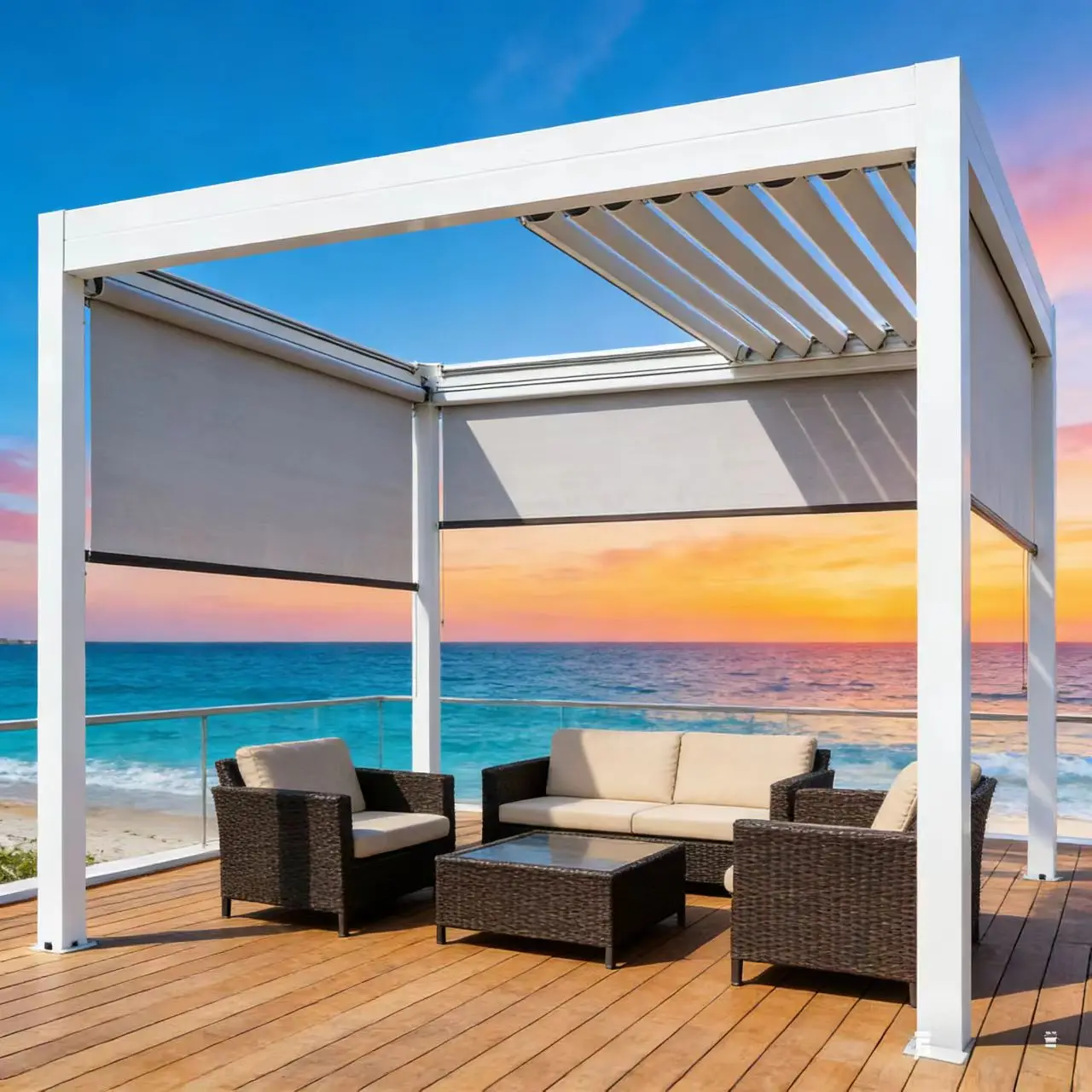 Modern Bioclimatic Outdoor Aluminum Pergola Louvered Waterproof Roof Motorized Garden Terrace Modern Sun Shade Gazebo Premium