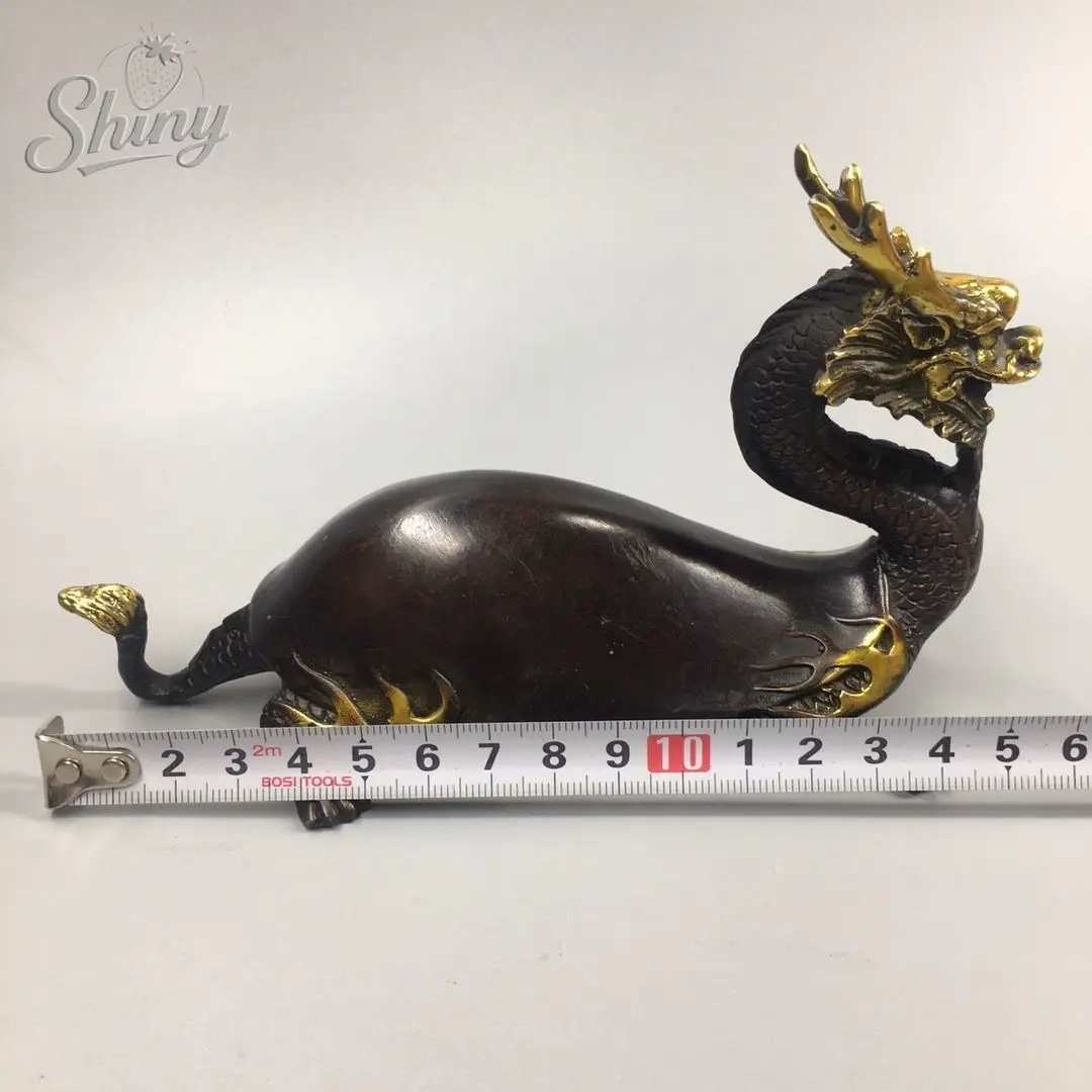 Antique China Vintage Dragon Turtle Statue Home Tea Pet Ornament  Bronze Wealth Animal Fengshui Sculptures Home Decor view 5