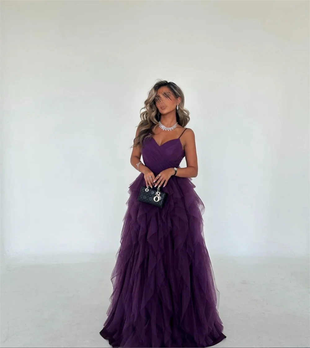 Jessica Purple Elegant Wedding Dress Spaghetti Strap Tulle Arabian Lady Prom Dresses  Formal Occasions Bespoke Occasion Dresses