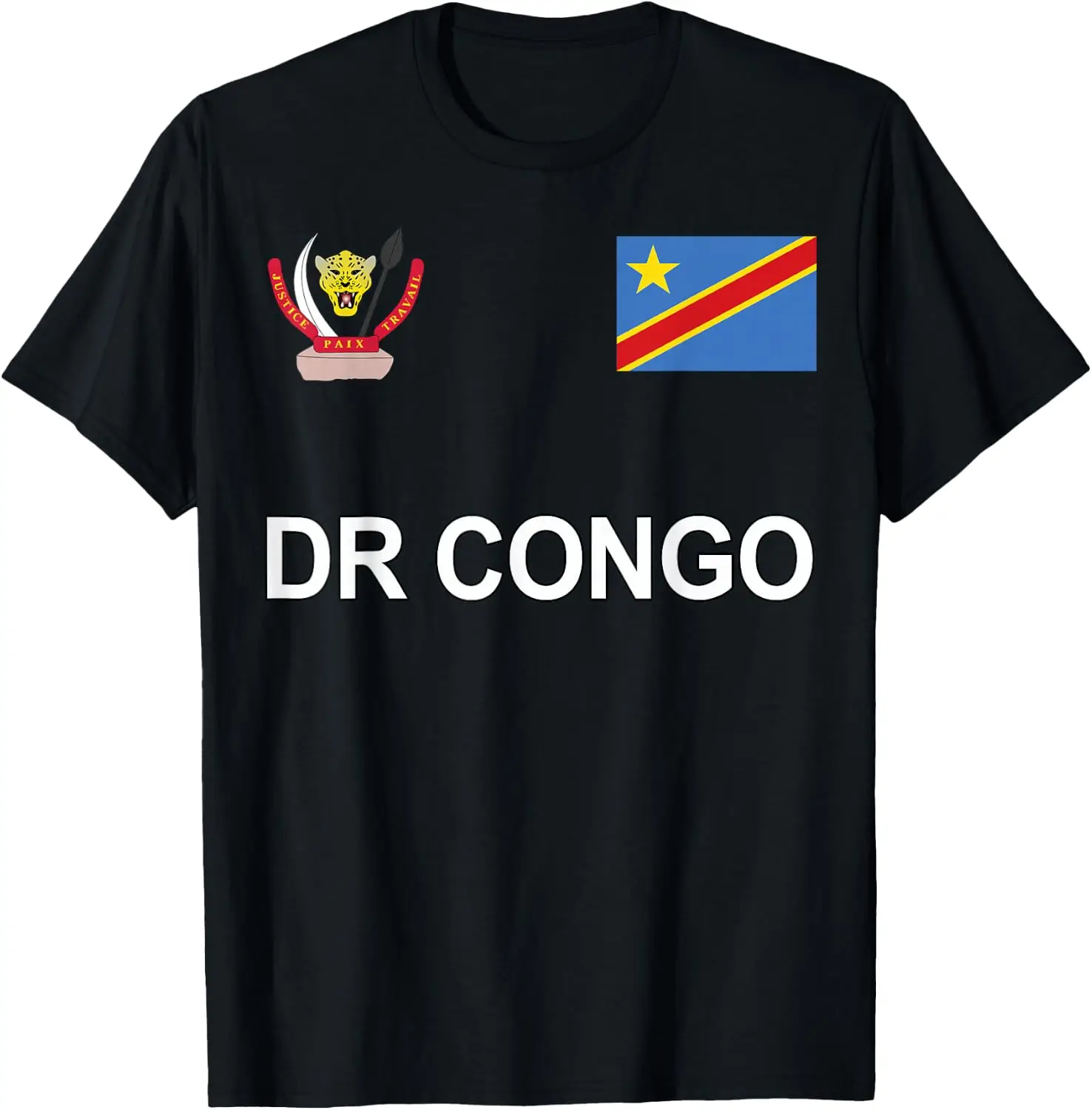 DR Congo Style Flag & Crest T-Shirt 100% Cotton Trendy Y2K Short-Sleeve Tee-Soft, Quick-Drying, Moisture-Wicking; Ideal Sports