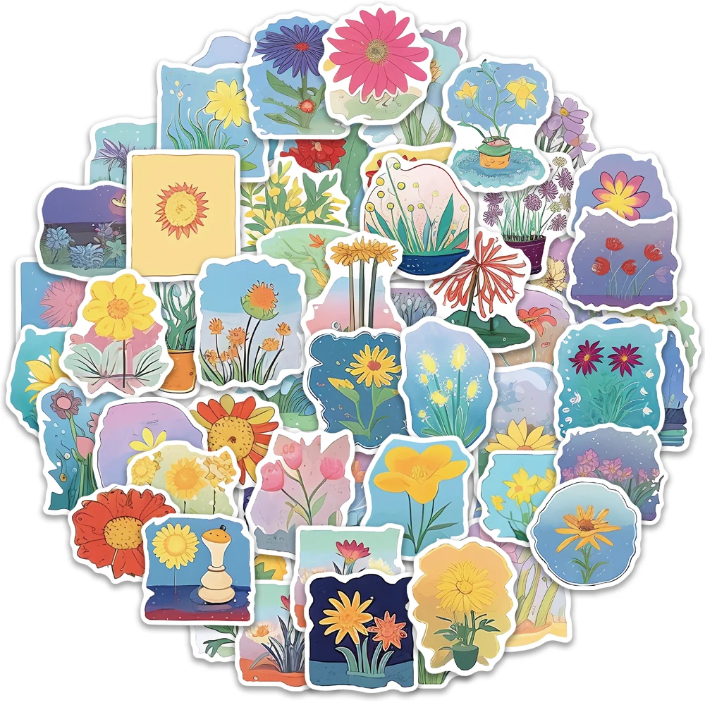 60 Stück Ölgemälde Blumen Cartoon Aufkleber exquisite Handbücher Material Handy hüllen Laptop Koffer Wasser becher wasserdicht