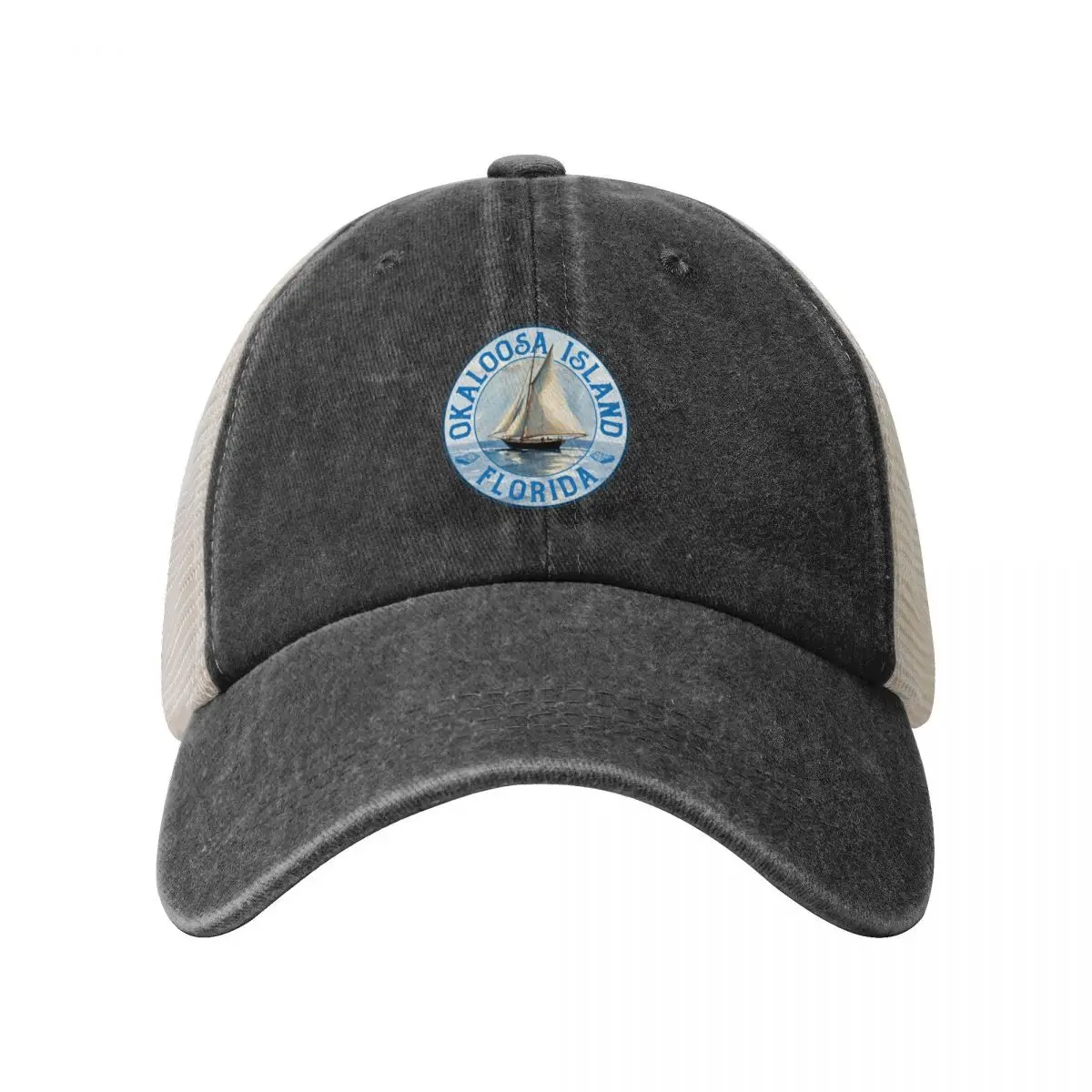 Okaloosa Island Florida Vintage Sailboat Design Baseball Cap Horse Hat Hat Beach Luxury Woman Men's