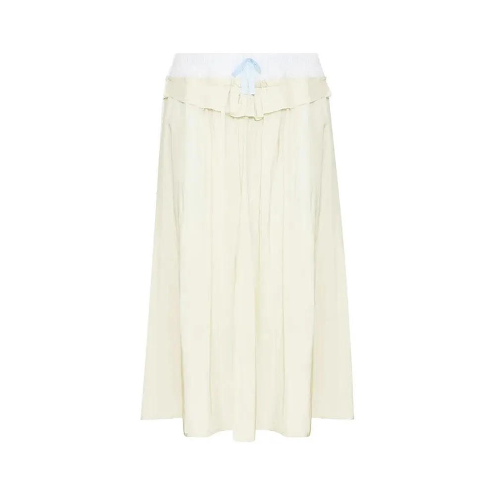 여름 2025 새로운 스타일 컬러 블록 더블 헤드 허리 스플 라이스 미디 스커트 독특하고 세련된 캐주얼 여성 드레스 스커트