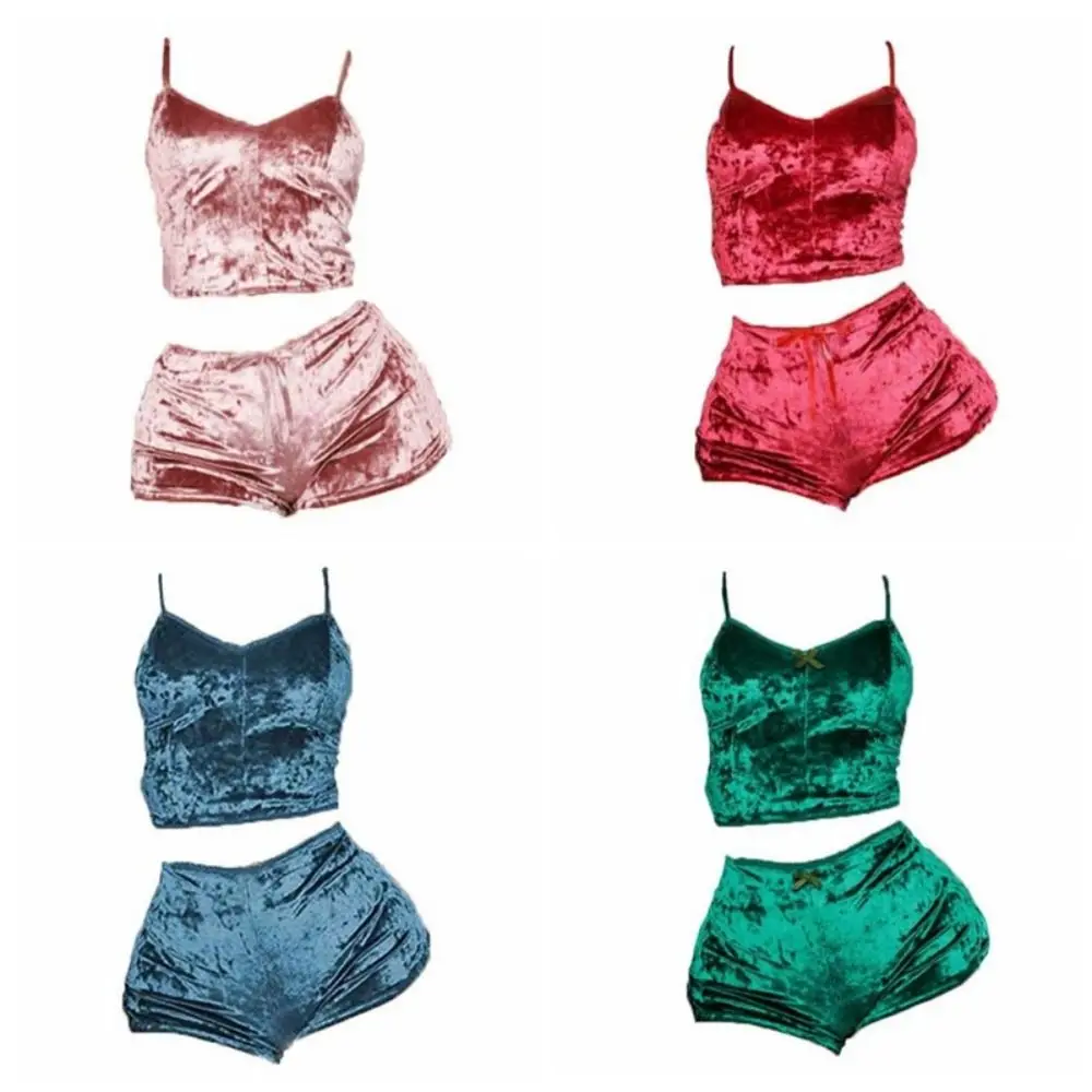 

Повседневный женский пижамный комплект без рукавов, бикини, шорты-бретельки с v-образным вырезом, комплект домашней одежды, одежда для сна из двух предметов, домашняя одежда