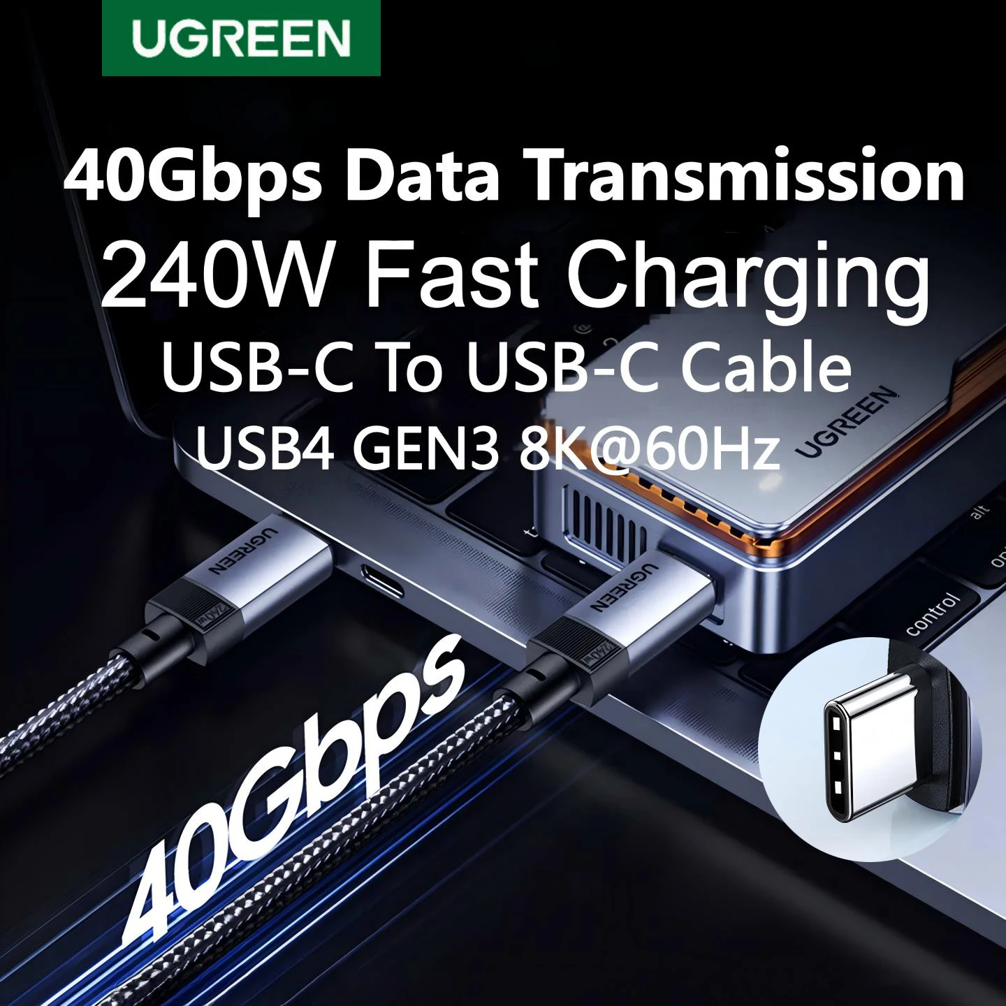 UGREEN USB4 Type C To Type C Cable PD240W Fast Charging Gen3 40Gbps Data Transmission For APPLE iPhone iPad Macbook Android 30cm