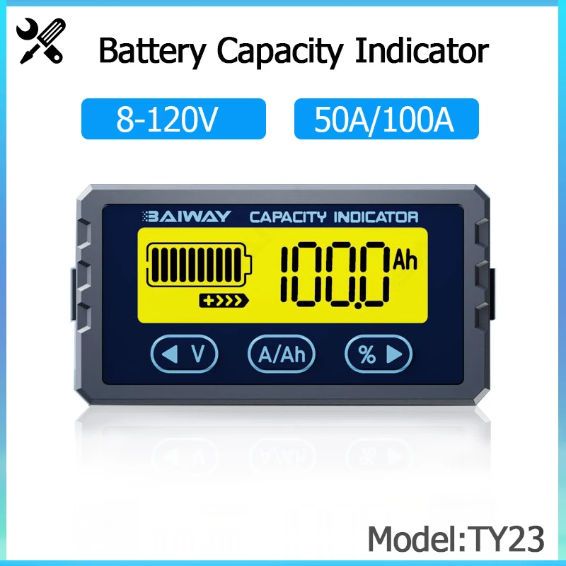 TY23 Battery Tester 8V- 120V 50A 100A Coulomb Counter Meter Capacity Indicator Li-ion Lifepo4 Detector Coulometer Voltmeter