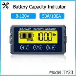 TY23 Tester baterii 8V- 120V 50A 100A Coulomb licznik długości wskaźnik pojemności Li-ion Lifepo4 detektor Coulometer woltomierz