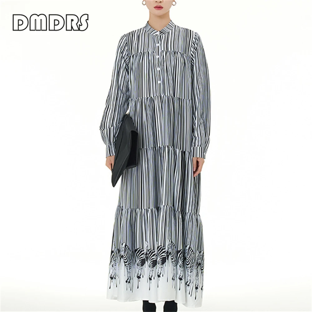 

Zebra Print Oversized Swing Shirt Skirt Long Sleeves Fashionable 20024 Spring Summer New Design Women's Casual Dresses