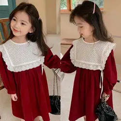 Childrens Clothing Autumn Style Girls Sweet Long Sleeved 2024 New Princess Dress Girls Sweet Cute Clothes