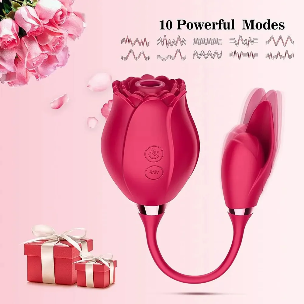 Rose-Toy-Vibromasseur de poussée de gode pour femmes, œuf, ventouse de clitoris, langue léchante, produits pour adultes, jouets sexuels de succion,