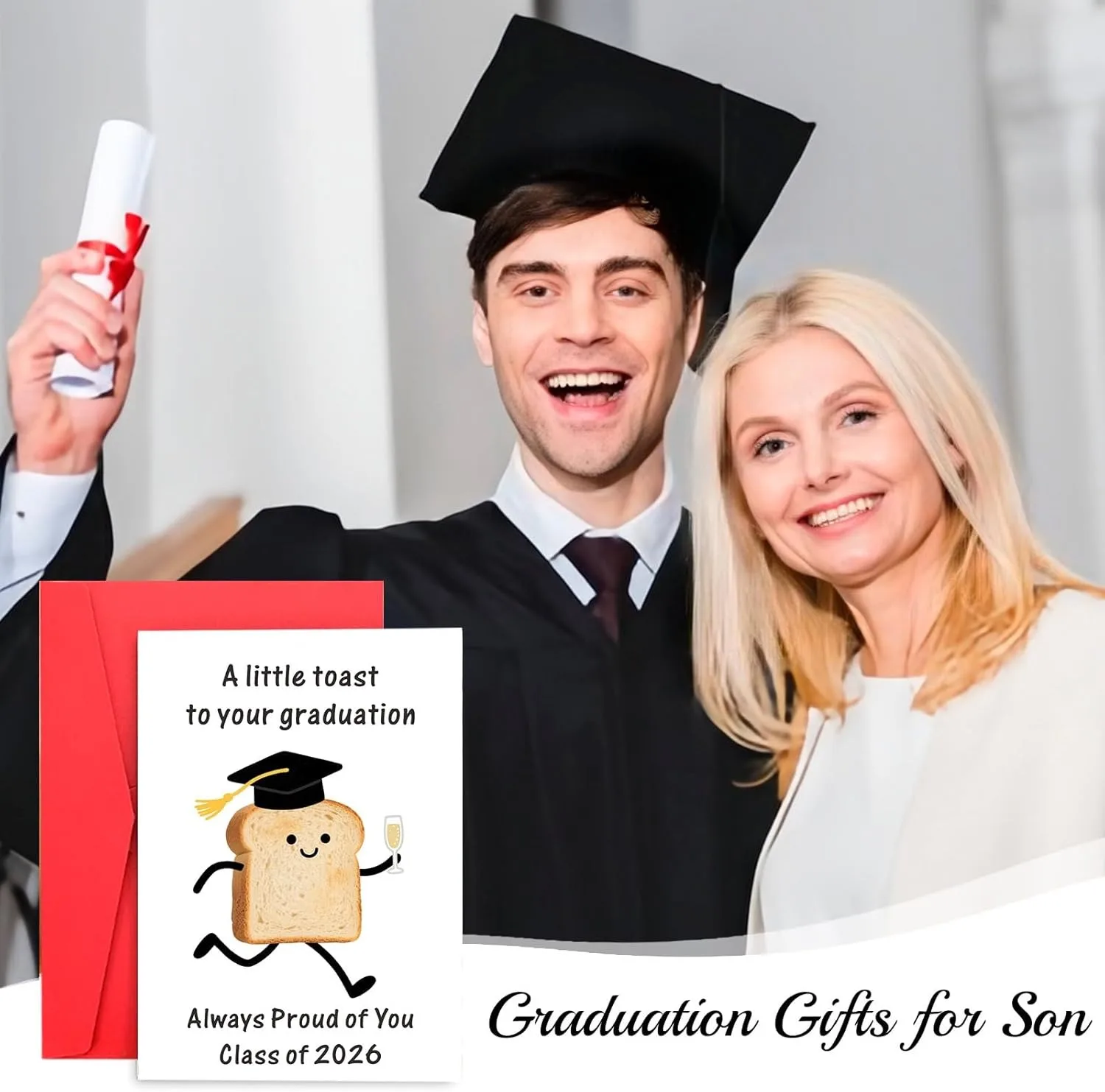 Funny Toast Graduation Greeting Card, "A Little Toast To Your Graduation" Class of 2026 Congratulatory Card with Envelope - view 6