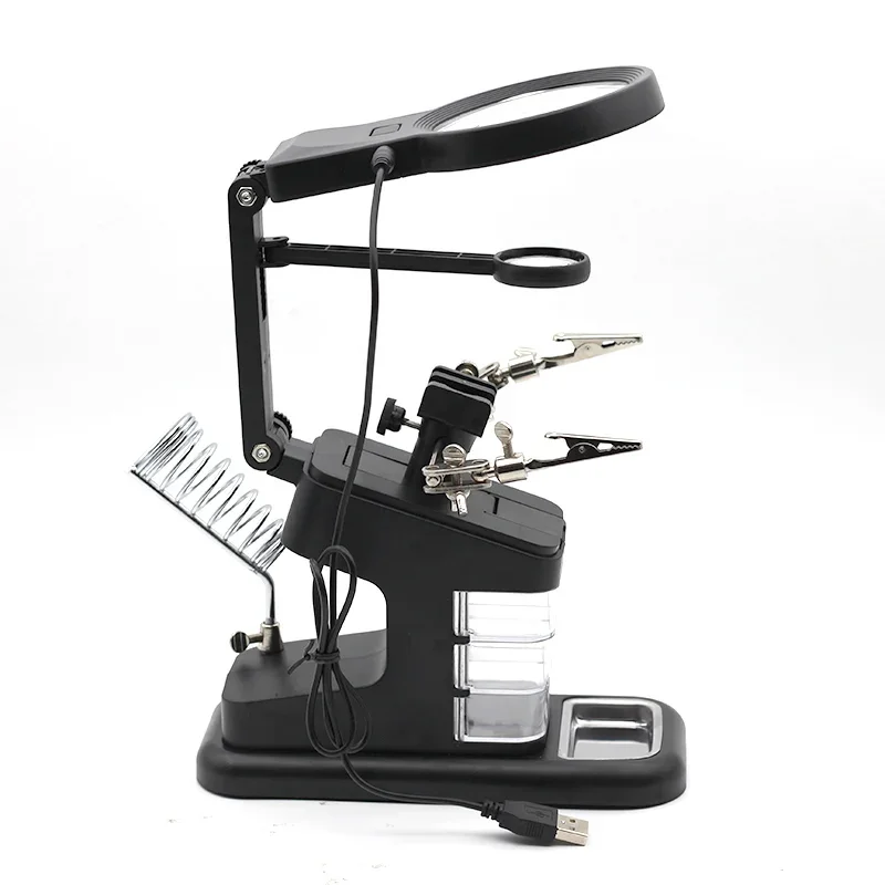 

Welding Magnifying Glass LED Light Auxiliary Clip loupe Magnifier 3 In1 Hand Soldering Solder Iron Stand Holder Station
