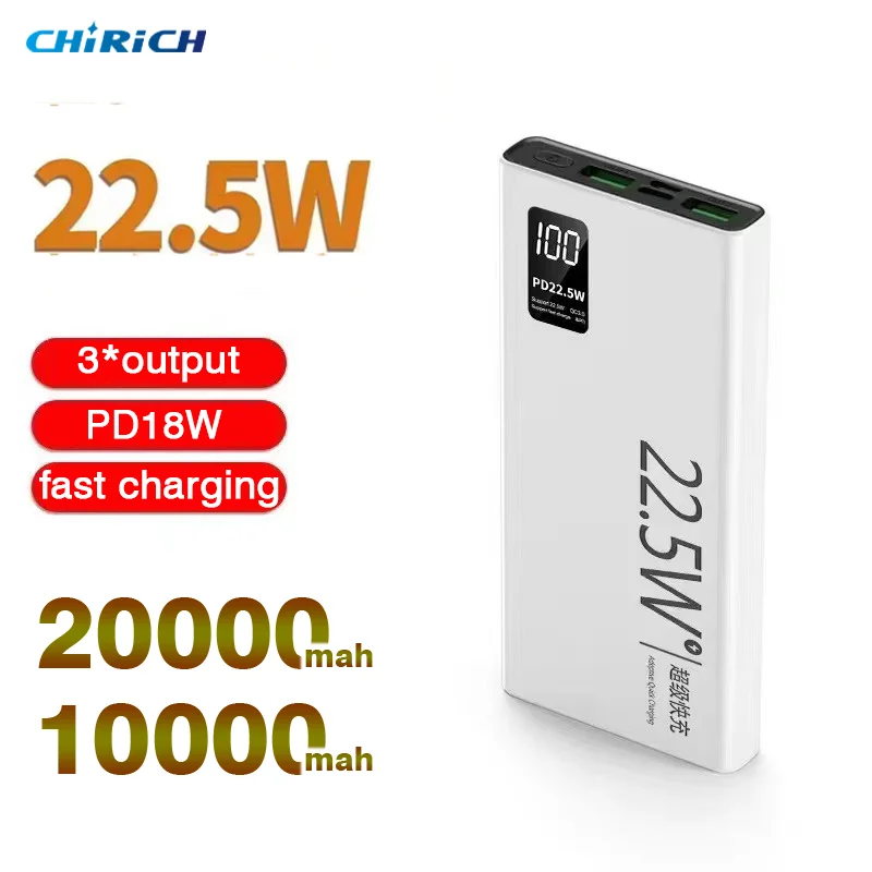 

22.5W 20000mAh Power Bank Fast Charging USB C Portable 10000mAh Large Capacity External Spare Battery For iPhone Samsung Xiaomi