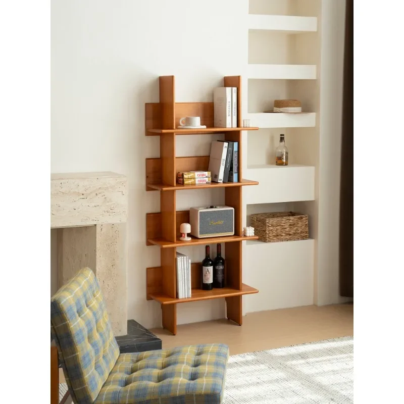 Solid wood multi-layer shelf storage rack medieval wall bookshelf creative storage rack floor