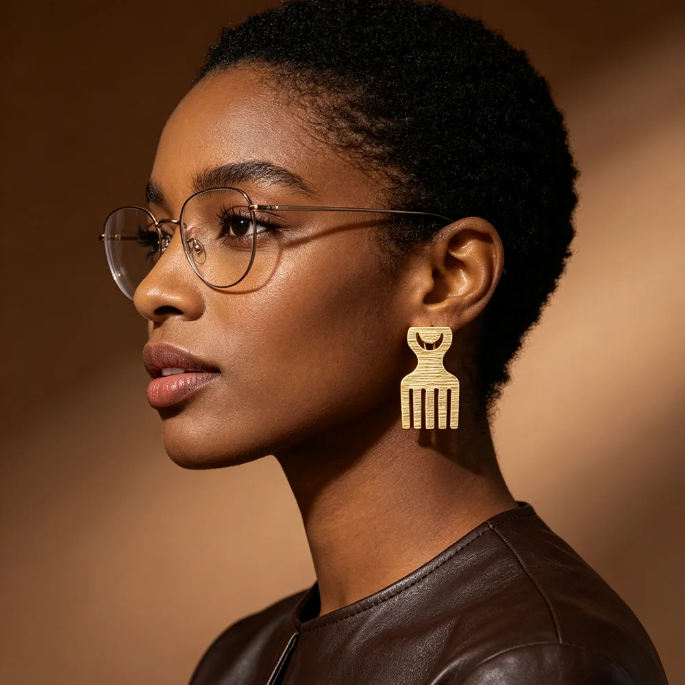 Nigerian ische vergoldete Ohrringe und Ring für Damen Persönlichkeit Design Ohrringe und Cocktail Ring Set afrikanische Verlobung feier – Detail 6