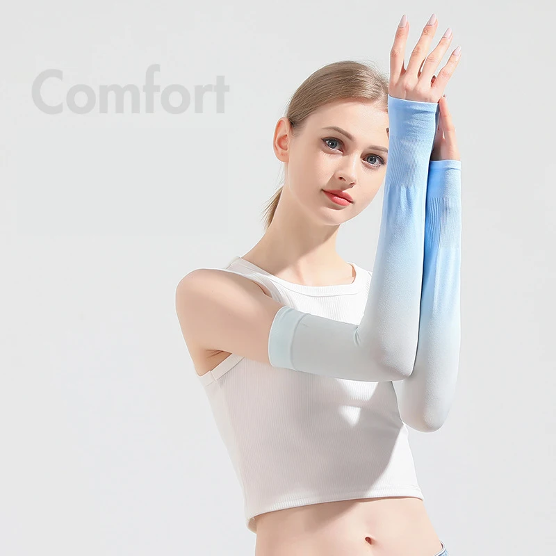 Gradient Color Summer UV Solar Arm Sleeves Ice Silk Cycling Elastic Sleeves Men Women Colorful Travel Beach Hiking Arm Cover