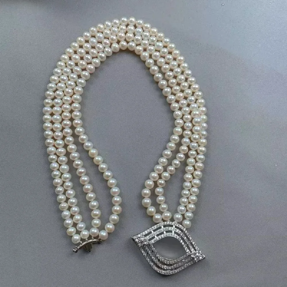 4-Row Necklace AAAA6-7mm Natural Japanese Pearl Necklace+8-10mm Waterdrop Pearl Earrings 925s