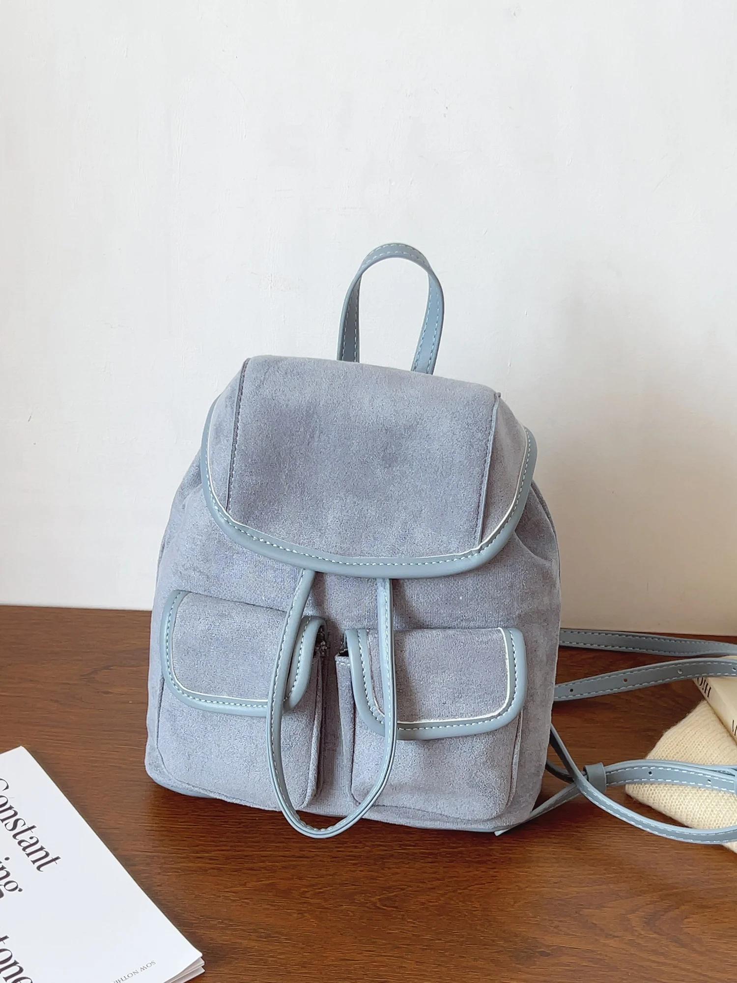 

Retro Double ket Velvet Leisure Travel Bapa Women's Soft oulder Bag Briti Sle Magnetic Bule Closure Daily Use