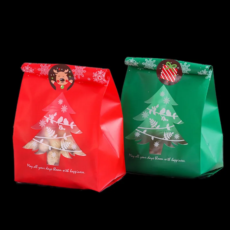 50pcs Christmas Tree Plastic Bags Xmas New Year Decoration 2024 Handmade Candy Cookie Nougat Snowflake Baking Packaging Pouch image 3