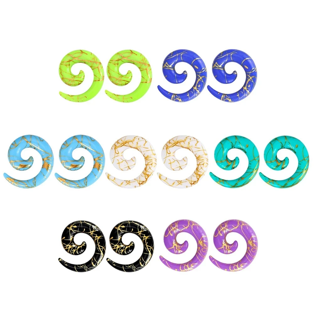 2pcs or 14pcs Set Mixed 7 Colors Acrylic Spiral Snail Tapers Plug Sizes Taper Ear Stretching Kit Ear Gauges Plugs Kit