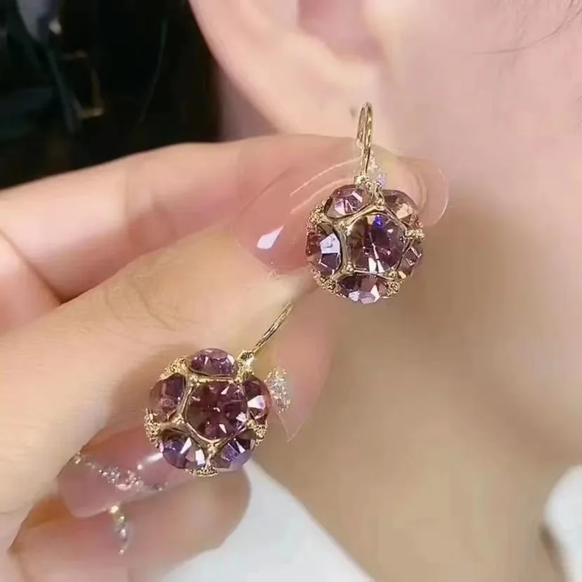 2023 New Fashion Trend Unique Design Elegant Exquisite Light Amethyst Round Earrings Women Jewelry Party Premium Gift Wholesale