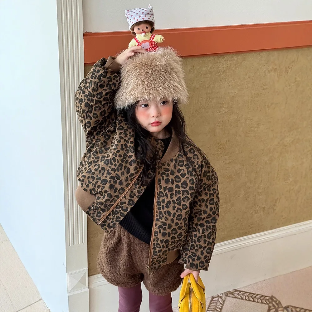 

Kids Baby Girls Jacket New Winter Thicken Warm Toddler Girls Coat Korean Leopard Print Children Girls Quilted Outerwear Coat