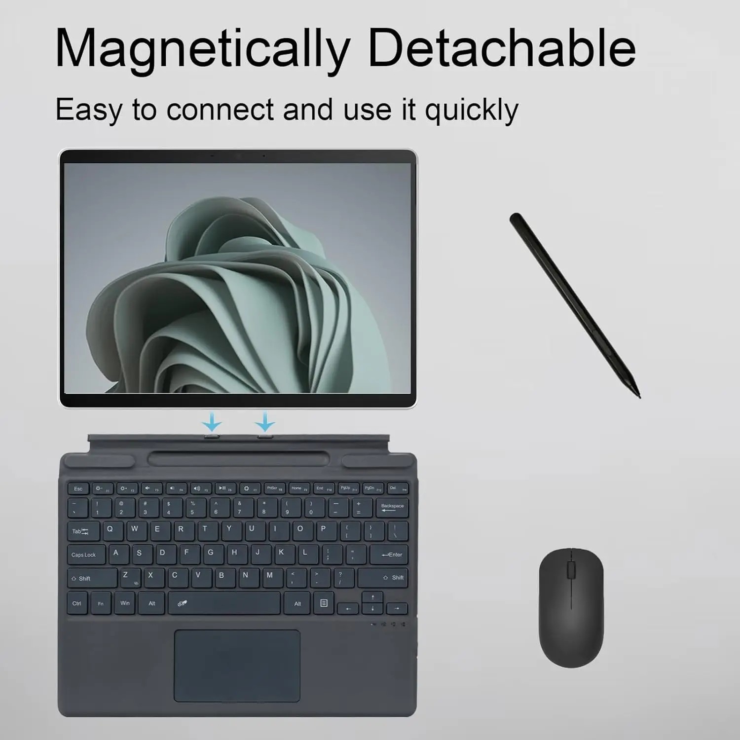 Magnetic Keyboard for Microsoft Surface Pro 8 / 9 / 10 / X Colorful Backlit Dark gray Magnetic Connectivity Bluetooth Keyboard
