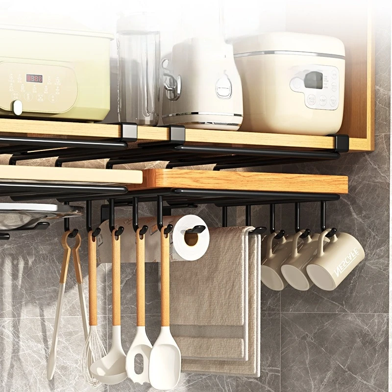 Kitchen Cabinet Under Shelf Chopping Board Pot Cover Holder Metal Cupboard Mug Cup Hanger Row Hooks Towel Roll Paper Rack Holder