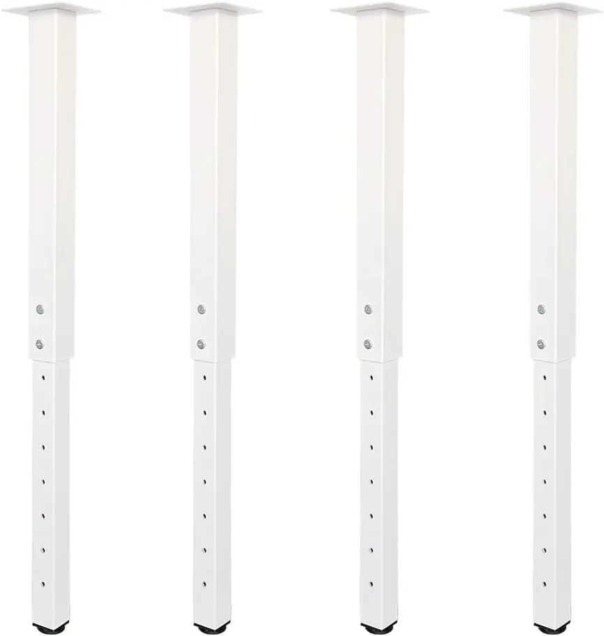 Perna de mesa quadrada ajustável, 24-40 polegadas, 60-100 cm, pernas de mesa DIY personalizadas para escritório doméstico, conjunto de pernas de móveis (4, branco)