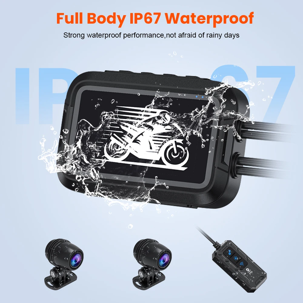 دراجة نارية مزدوجة 1080P بدون شاشة DVR مقاوم للماء 67 عمل كاميرا مسجل الرؤية الأمامية والخلفية دراجة نارية داش كام واي فاي الاتصال الذكي