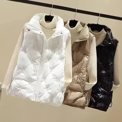 NEW Autumn Winter Women 2024 Stand Collar Vest Female Cotton Padded Sleeveless Coat Casual Waistcoats Outwear