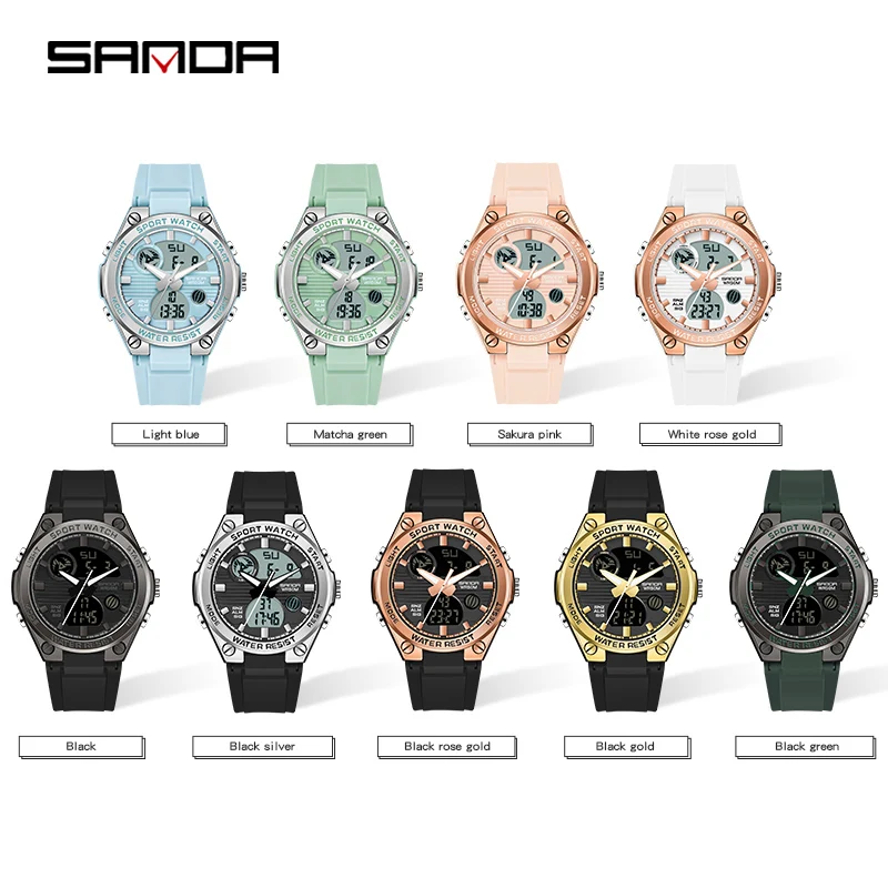 SANDA Fashion LED Luminous Digital Women Watch Sport Casual Wristwatch Girl Outdoors Waterproof Luxury Quartz Women Wristwatches