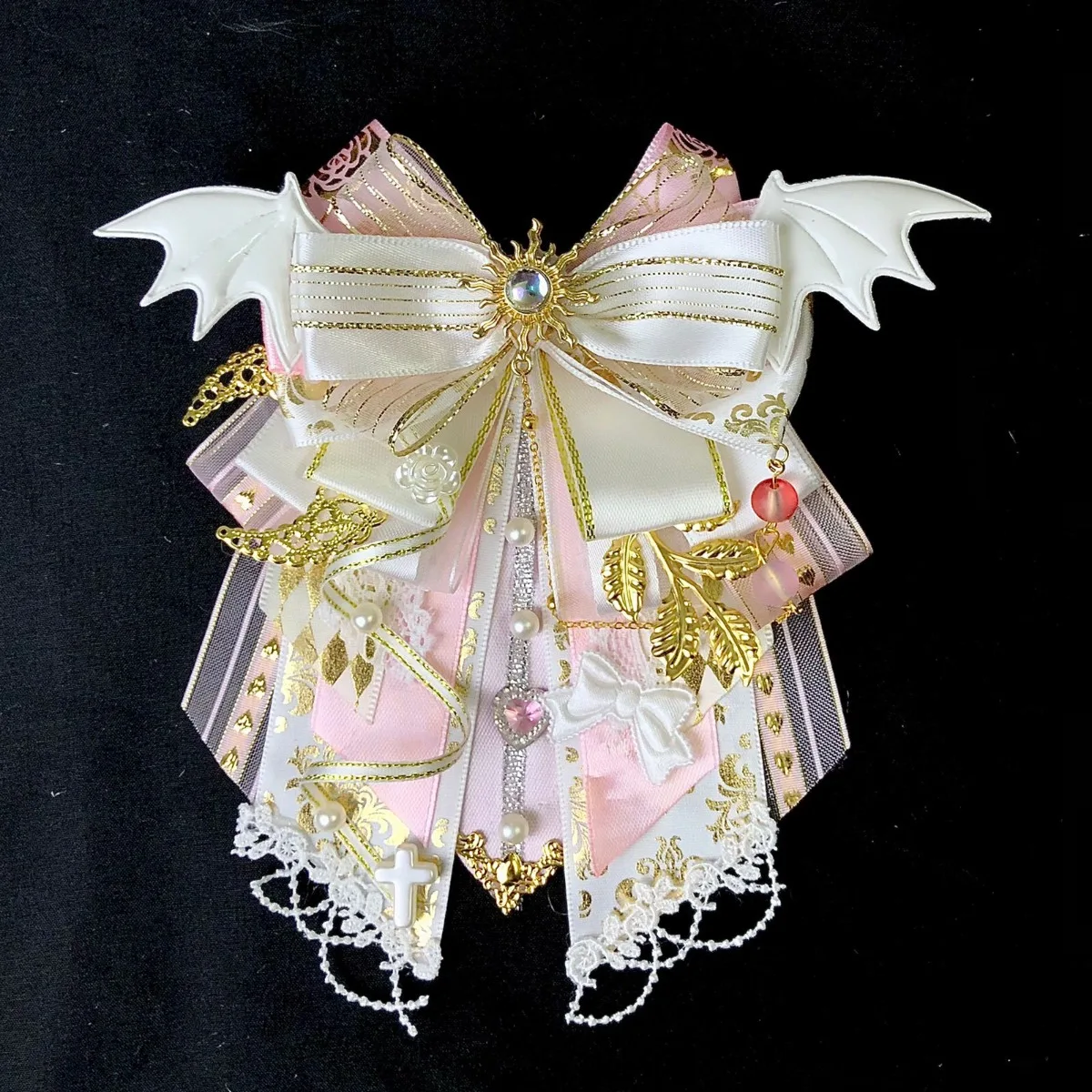 Modna Dziewczyna Lolita Muszka Luksusowa Broszka z Cyrkoniami Anime Podpórka do Koszulki Sukienki Kołnierzyka Kwiat Ręcznie Robione Akcesoria