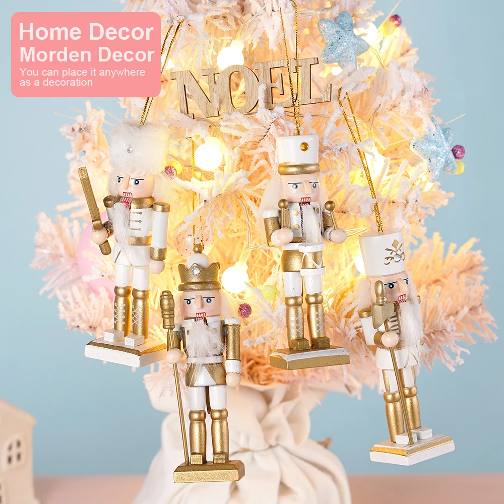 4 unids/set marioneta Cascanueces dorada artesanía de madera soldado de nogal adorno de escritorio para el hogar decoración de Feliz Navidad de Año Nuevo