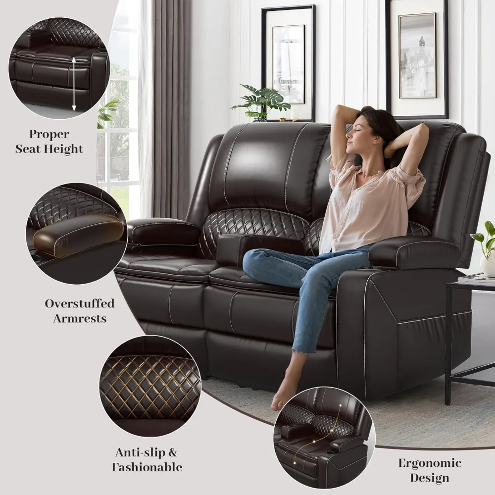 Recliner Sofa, Manual Reclining Loveseat with Removable Armrest, Faux Leather Recliner Loveseat for Adults with 2-Tier Cushions