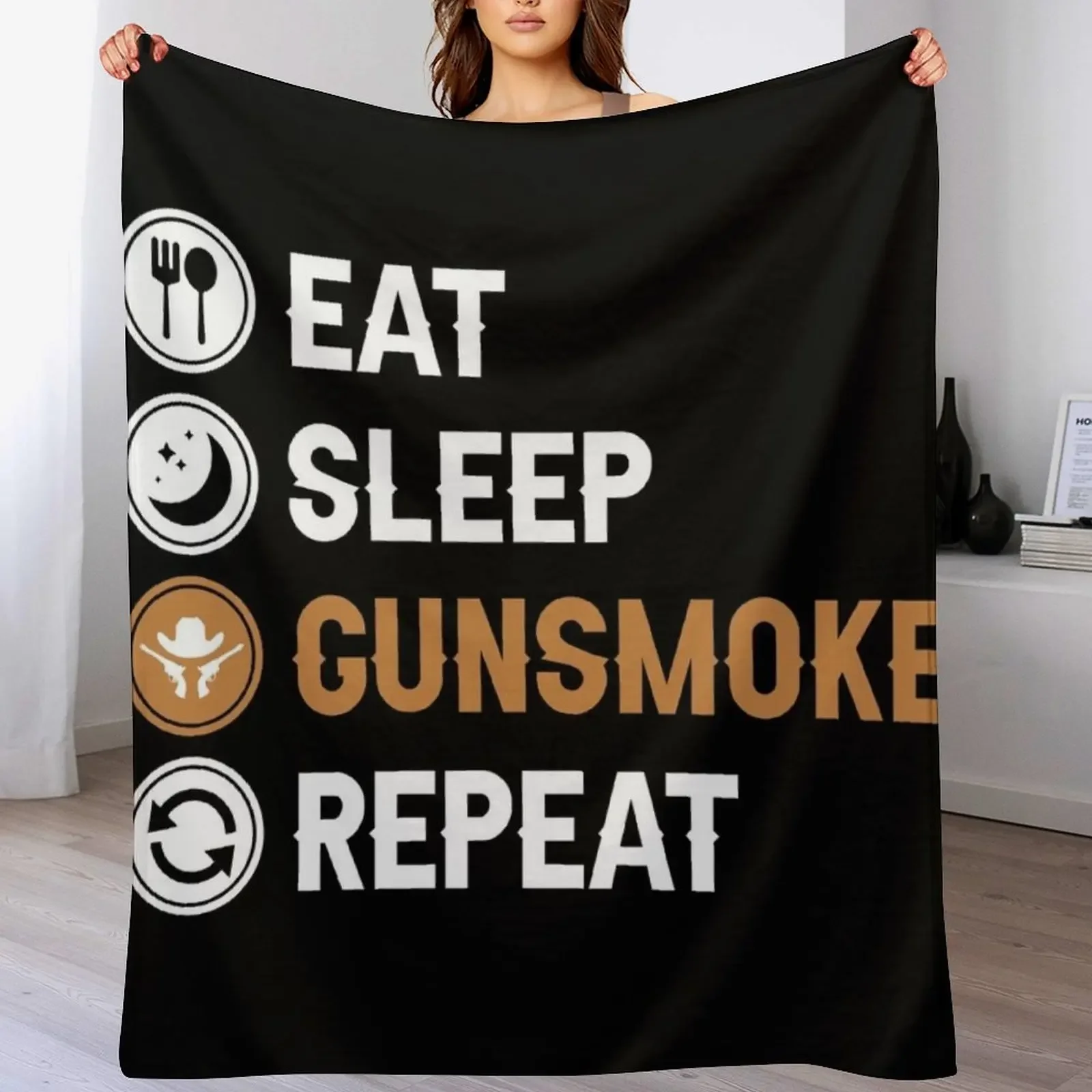 

Eat Sleep Gunsmoke Repeat Throw Blanket Machine Washable Soft Warm Blanket
