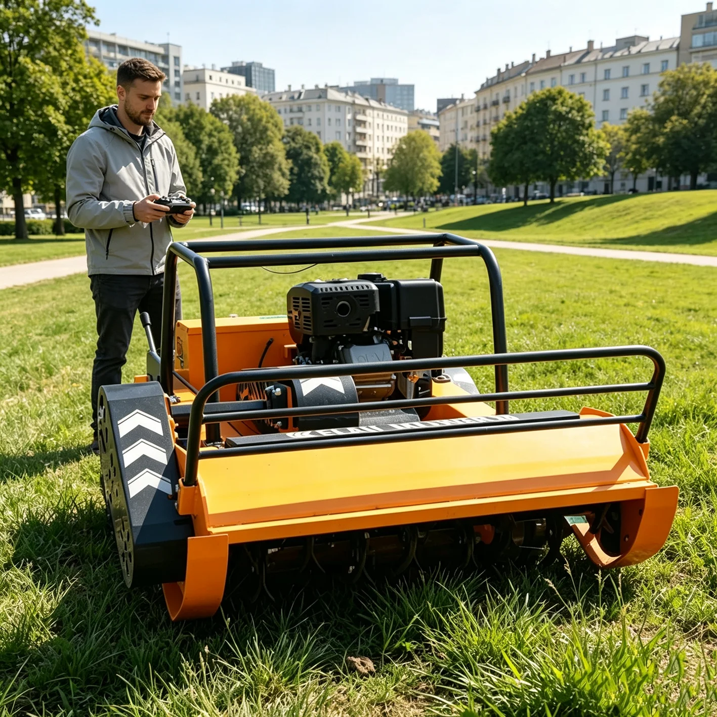 Customized CE & EPA certified low-emission power unit, matched with GPS, zero turn and adjustable cutting height for crawler
