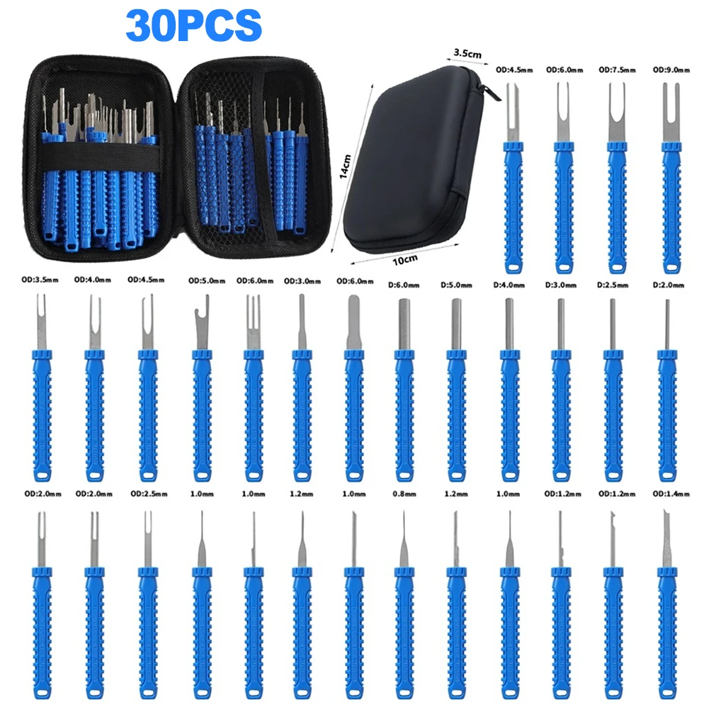 

30Pcs Upgrade Terminal Removal Tool Kit Extractor Connector Depinning Tool Set Car Terminal Pin Extractor Puller Repair Tool