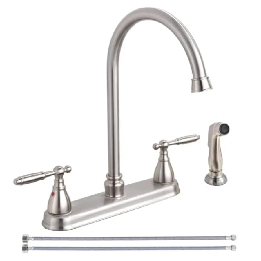 

Kitchen Faucet with Side Sprayer, 2 Handle Faucet for Kitchen Sinks 3 Hole or 4 Hole, High Arc Kitchen Faucet with Water Supply