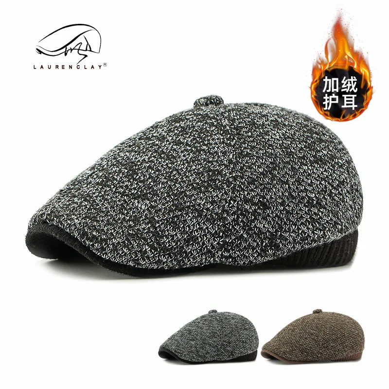 Men's Autumn And Winter Peaked Cap Fleece Lined Padded Warm Keeping Beret Ear Protection Octagonal Cap Tide