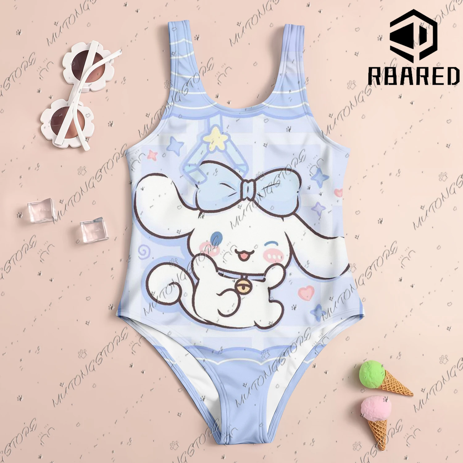 MINISO New Girl Summer One-Piece Swimsuit Fashion Cartoon Cute Stitch Cinnamoroll Print Women Swimwear Sleeveless Swim Clothing