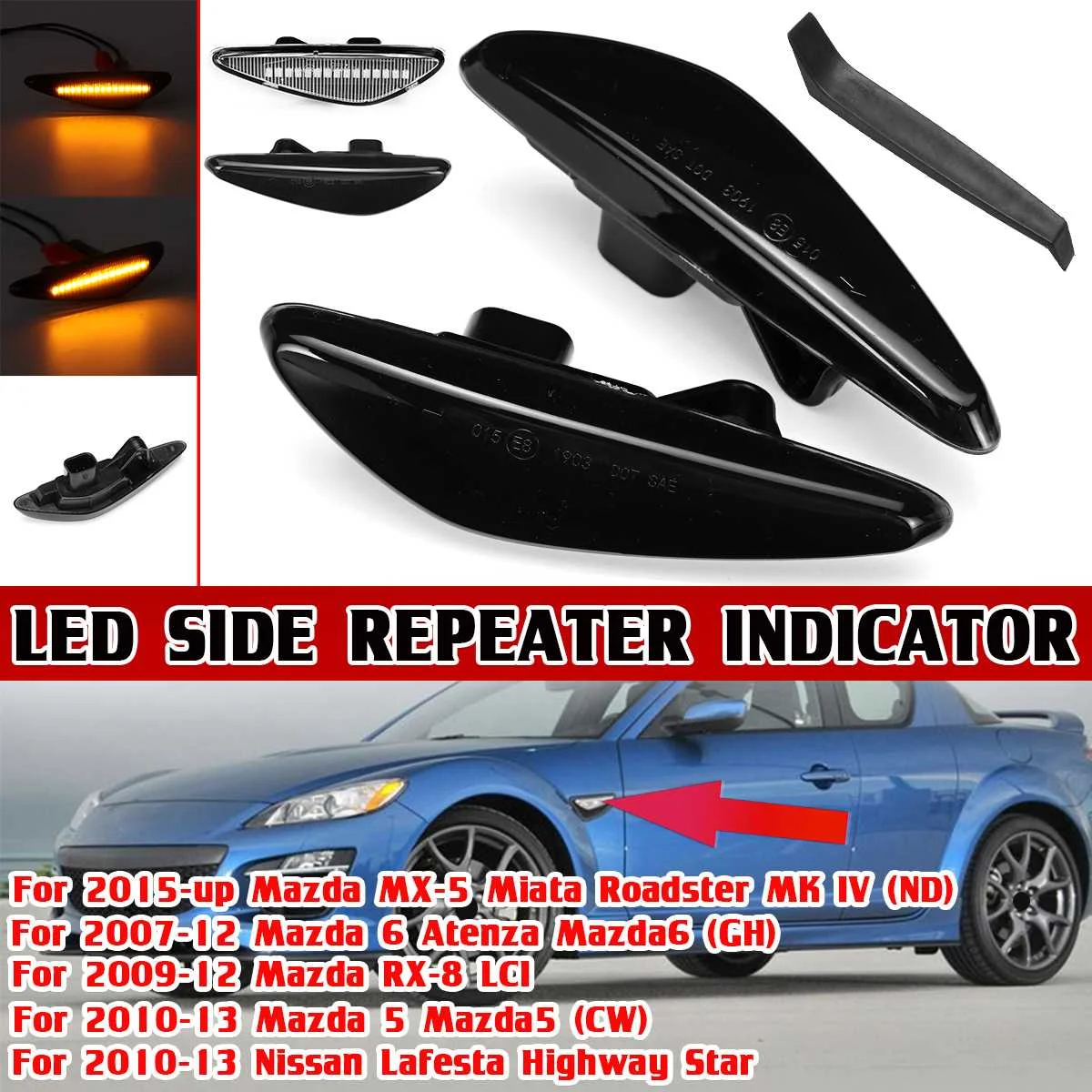 2x LED Turn Signal Light For Mazda MX-5 MX-6 2016 RX8 2009-2012 for NISSAN Lafesta Highway Star Fait 124 Side Marker Lights Lamp