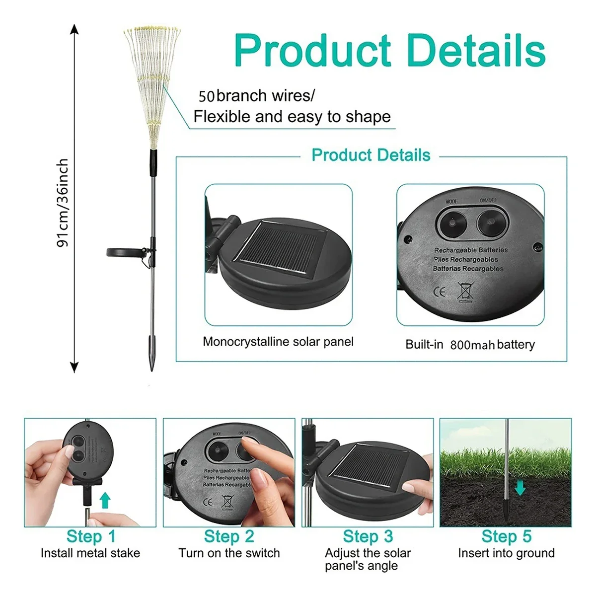 Decoraciones de jardín, luces solares de fuegos artificiales, lámpara impermeable para camino de exterior, lámpara de césped para Patio, balcón, lámpara marroquí, nuevo