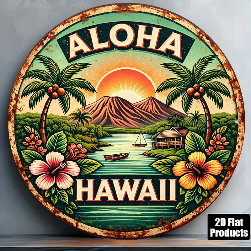 Image of 2D flach, 1 Stück, geeignet für Bar, Café, Wanddekoration im hawaiianischen Stil – Vintage Aloha Hawaii Schild