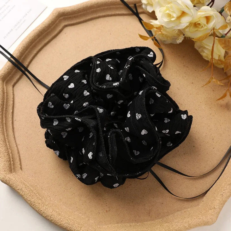 Vintage Dotted Black Scrunchie for Headwear Decoration Accessory 2pcs Large Headband Jewelry Making Ornaments